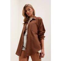 Big Dart Women's Linen Blended Shirt with Button Closure in Chocolate | Size: Large
