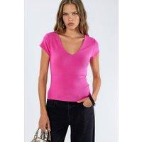 Busem Women's V-Neck Modal Cotton Blend Blouse in Bright Pink | Size: Large