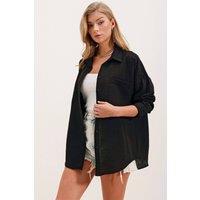 Big Dart Women's Linen Blended Shirt with Button Closure in Black | Size: Large