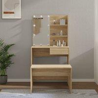 Berkfield Home Dressing Table Set with LED Sonoma Oak Engineered Wood in Brown
