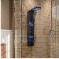 Living and Home Modern Wall Mount Shower Panel Tower System with LED Lights in Black