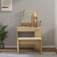 Berkfield Home Dressing Table Set with LED Sonoma Oak Engineered Wood in Brown