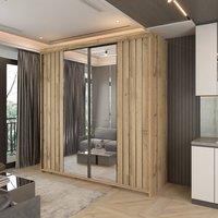 Sliding Wardrobes 4U Monali Sliding Mirror Wardrobe with Drawers & Shelves W150cm in Light Brown