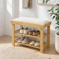 STILVORA Shoe Bench with Cushion & 2 Shelves in Cream