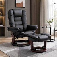 STILVORA Recliner Armchair with Footstool in Black PU Leather