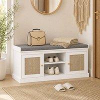 STILVORA Shoe Bench with Cushion & 2 Doors in White