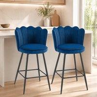 STILVORA Bar Stools Set of 2 with steel legs dark blue