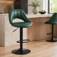 STILVORA Bar Stools Set of 2 with Swivel Green Faux Leather