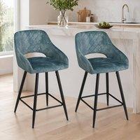 STILVORA Bar Stools Set of 2 with steel frame blue