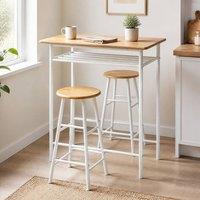 STILVORA Bar Table Set with Storage Shelf & Steel Frame in Light Oak