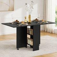 STILVORA Dining Table with Storage & Drop Leaf Black