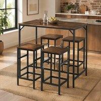 STILVORA Bar Table Set with 4 Stools & wooden structure in Brown