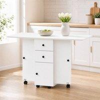 STILVORA Dining Table with Storage & Drop Leaf White