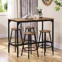 STILVORA Bar Table Set with 4 Stools wooden structure Rustic Brown