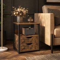 STILVORA Side Table with 2 Drawers & Shelf in Rustic Brown