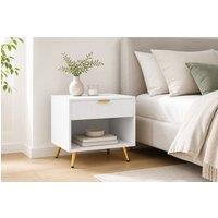 STILVORA Bedside Table with Drawer & Shelf in White