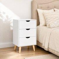 STILVORA Bedside Table with 3 Drawers White Finish