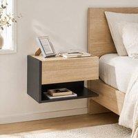 STILVORA Wall-Mounted Bedside Table Set of 2 with Drawer & Shelf in Black
