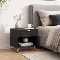 STILVORA Bedside Table with Drawer & Shelf in Black