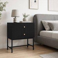STILVORA Bedside Table with 2 Drawers & Metal Legs in Black
