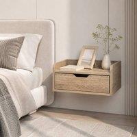 STILVORA Wall Mounted Bedside Table Set of 2 with Drawer in Natural