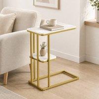STILVORA Side Table with 2-Tier Storage White Marble Effect