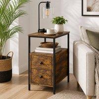 STILVORA Side Table with 2 Drawers & Shelf Rustic Brown