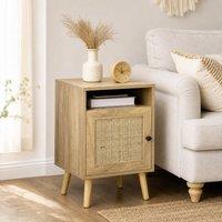 STILVORA Bedside Table with Shelf & Cupboard in Natural