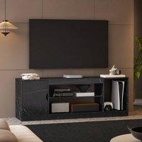 STILVORA TV Stand with Cabinet & Glass Shelf in Black