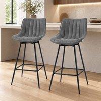 STILVORA Bar Stools Set of 2 with swivel grey faux leather