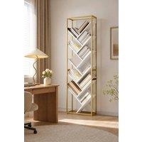 STILVORA Bookcase with 10 Shelves White & Gold Tone
