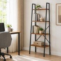 STILVORA 4-Tier Ladder Shelf with Steel Frame in Brown