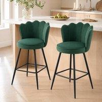 STILVORA Set of 2 Bar Stools with steel legs dark green