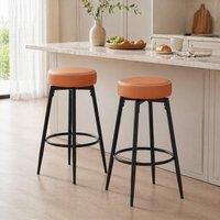 STILVORA Bar Stools Set of 2 with metal frame brown faux leather