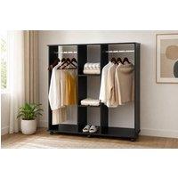 STILVORA Open Wardrobe with Shelves & Wheels in Black