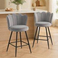 STILVORA Bar Stools Set of 2 with steel legs grey fabric