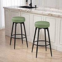 STILVORA Bar Stools Set of 2 with metal frame green faux leather