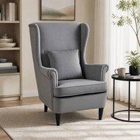 STILVORA Wingback Chair with High Back & Pillow in Grey
