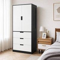 STILVORA Wardrobe with 3 Drawers & Hanging Rail Black