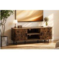 STILVORA TV Stand with Shelves & Cupboards in Rustic Brown