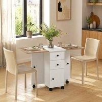 STILVORA Drop Leaf Dining Table with Storage & Wheels in White