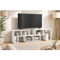STILVORA Extendable TV Stand with 6 Open Compartments in White