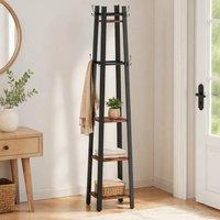 STILVORA Coat Stand with 4 Shelves & 8 Hooks in Brown