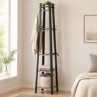 STILVORA Coat Stand with 4 Shelves & 8 Hooks in Grey & Black