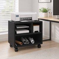 STILVORA Printer Stand with Wheels & 3 Compartments in Black