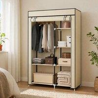 STILVORA Wardrobe with 6 Shelves & Hanging Rail in Cream