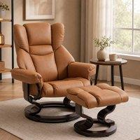 STILVORA Recliner Armchair with Footstool in Brown Faux Leather