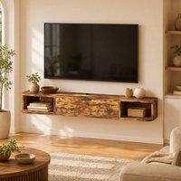 STILVORA Floating TV Unit 120 cm with Drawer & Shelves in Brown