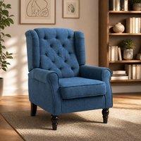 STILVORA Wingback Chair with Button Tufting Blue Linen