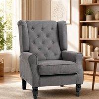 STILVORA Wingback Armchair with Wooden Frame & Linen Upholstery in Grey